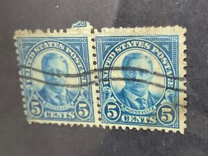 US Scott 637 - 1927 T. Roosevelt 5-Cents Pair Used (2pcs)