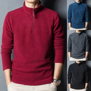 Men Double-sided Fleece Business Shirt Zipper Stand Collar Pullover Thermal Top^ - Picture 1 of 20