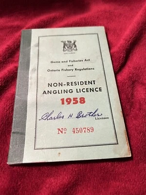 Vintage 1958 Ontario, Canada Non-Resident Fishing License, Unused Permits. - Image 1 of 4