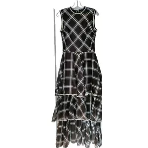Vintage Melissa Lane Maxikleid GRÖSSE 14 Rüschen RicRac braun ärmellos fällt klein aus! - Bild 1 von 11