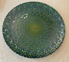 Turkey Peacock Teal Greed 3D Forged Silver Plate Serving Tray Hand Painted 12"