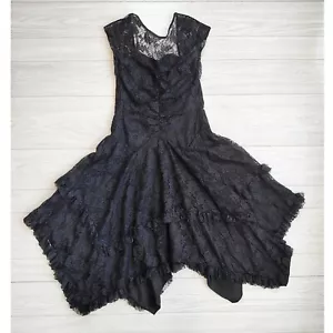 Abito vintage anni 80-90 nero pizzo Fredericks Hollywood fazzoletto gotico ballo L - Foto 1 di 16