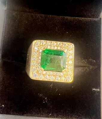 Anillo Mafia-TRUE CRIME Gangster-MICKEY COHEN 14K 4,62 QUILATES ESMERALDA Y DIAMANTES Foto 1 de 4