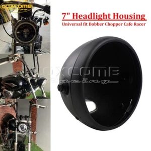 7" Round Matte Black Headlight Housing Cover Shell Bucket For Harley Cafe Racer - Picture 1 of 9