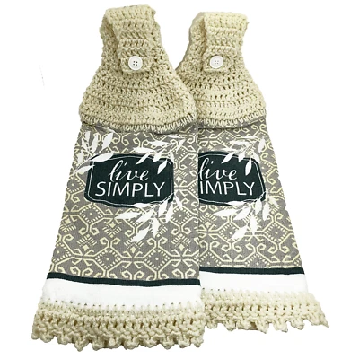 Juego de toallas de cocina colgantes botánicas Live Simply tapa de ganchillo gris crema neutro Foto 1 de 3