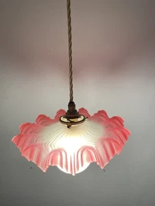 Paralume coolie pendente vetro frilly francese vintage - Foto 1 di 15