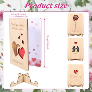 4Pcs Hollow Carving Wedding Anniversary Wood Card Wood Anniversary Greeting~Card - Picture 1 of 6