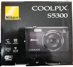 Brand New - Nikon COOLPIX S5300 16.0 MP 8x Camera - Black - Picture 1 of 6