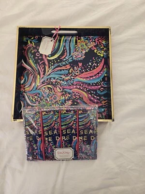 Лаковый лоток Lilly Pulitzer 12x12 с салфетками Coctail НОВЫЙ - Изображение 1 из 4