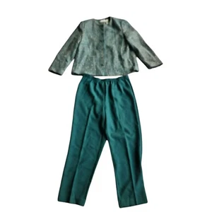 Vintage Alfred Dunner Tweed Jacket Blazer Pant Set Size 16P Pants 12P Teal Green - Picture 1 of 11