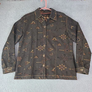 Chaqueta de mezclilla Chico's para mujer colección 2 aniversario marrón bordada con botones - Imagen 1 de 21