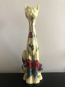 Old Tupton Ware Porcelain Cat Figurine with Poppy Pattern (H35cm) - Picture 1 of 14