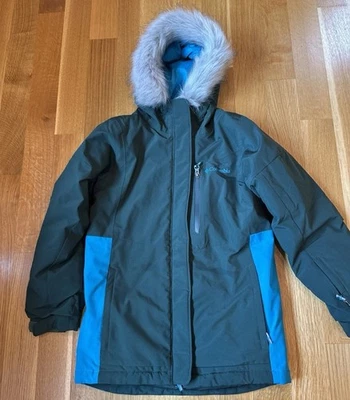 Columbia Girls Ski Jacket M 10/12 Hooded Green Omni Heat Faux Fur Hood Snow - Image 1 of 4