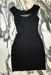 Vintage 90s/Y2K Tadashi Black Cocktail Dress Size XS transparent back bodycon - Picture 1 of 6