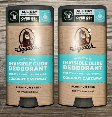 New! 2-Pack Dr. Squatch Coconut Castaway Invisible Glide Deodorant 2.65oz Each - Image 1 of 3