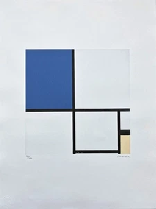 PIET MONDRIAN - Composition with blue and yellow - signed, 139/200, 50x66 cm - Picture 1 of 5