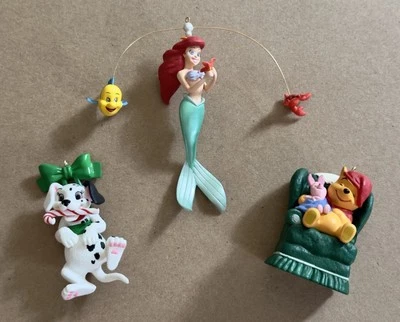 1997 Lot of Disney Hallmark Ornaments Pooh Little Mermaid 101 Dalmatians VTG - Image 1 of 4