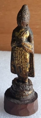 Buda dourado bronze em uma base de teca, século XVIII, "FRETE GRÁTIS" - Imagem 1 de 4