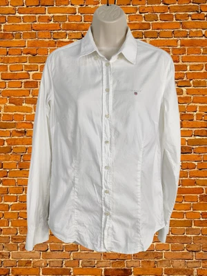 CAMISA BLANCA GANT UK 12 US 8 MANGA LARGA AJUSTADA BLUSA INTELIGENTE MUJER TRABAJO OFICINA Foto 1 de 4