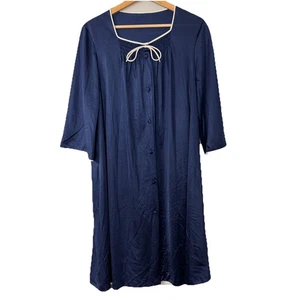 Vintage JC Penny Nylon Robe Housecoat Women's Blue Academia Button Up M Sleep - Picture 1 of 6
