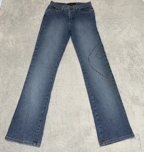 Vtg Y2K Baby Phat Women’s Size 7 Jeans With Grommet Cut Out Logo On Leg Boot Cut - Picture 1 of 9