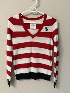 Abercrombie Kids M red/white/blue V-neck cotton blend sweater - Picture 1 of 8