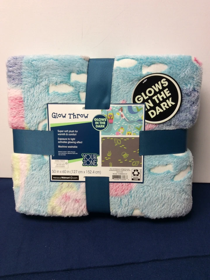 Your Zone Glow in The Dark Mermaid Throw Blanket Soft Plush 50x60 With Tags