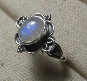 Sterling Silber Ring Alltag Regenbogen Mondstein UK J/US 4,75. Geschenktüte. - Bild 1 von 6