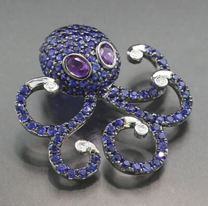 Saphir Amethyst Brillant Anhänger "TINTENFISCH" 750er Weißgold Saphirschmuck NEU - Picture 1 of 5