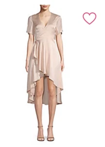 NWT NORDSTROM MODA New York pale pink faux silk flutter sleeve wrap dress S M - Picture 1 of 6