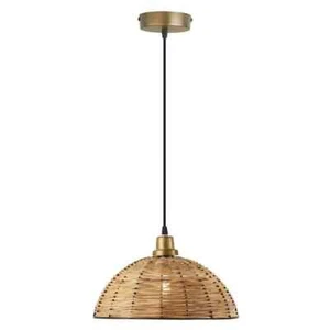 River of Goods Loretta 1-Light Gold with Tan Rattan and Black Metal Shade - Picture 1 of 10