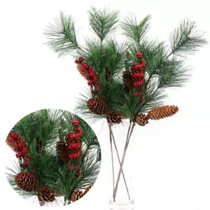 4x 52cm Christmas Artificial Flower Holly Red Berry Pine Tree Cone Leaves Branch - Picture 1 of 2