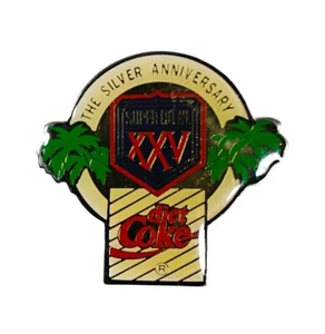 Vintage Super Bowl XXV Silver Anniversary Diet Coke Metal Enamel Pin 1991 - Picture 1 of 4