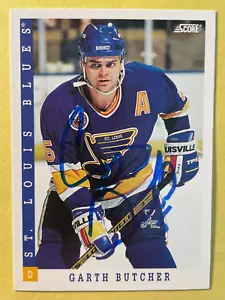SIGNED GARTH BUTCHER 1993 AUTOGRAPHED SCORE HOCKEY CARD - BLUES - Picture 1 of 2