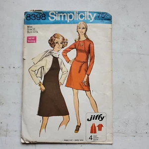 Vtg Simplicity Pattern 8398 Dress Scarf Long Raglan Sleeve Back Zip Miss 10 CUT - Picture 1 of 7