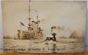 1910's RPPC U.S. Cruisers in San Diego Ca Harbor WWI Era RRP 818 - Picture 1 of 5