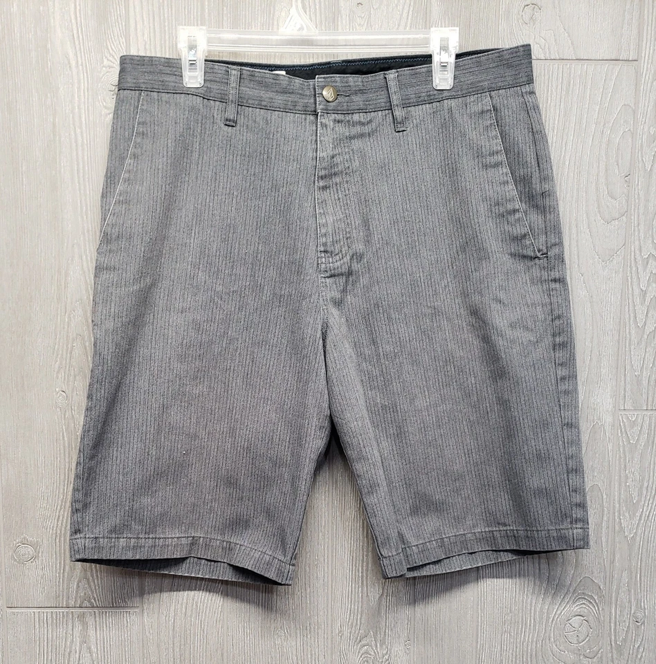 Volcom Shorts Mens 34 Corpo Class Chino Gray Striped 9" Surf Skate Street Wear - Image 1 of 4