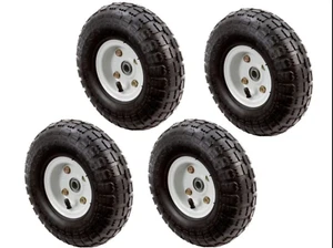 NEW 4 TIRE SET 10" STEEL AIR PNEUMATIC HAND TRUCK DOLLY WAGON INDUSTRIAL WHEEL - Picture 1 of 4