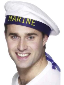 White Marine Sailor's Hat Halloween Party Fancy Dress Costume Accessory - Picture 1 of 2