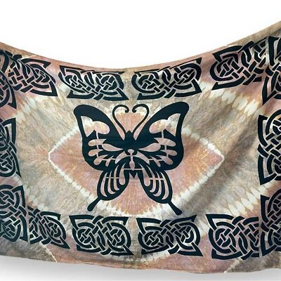 Butterfly Wall Hanging Tie-Dye Hippie Tapestry Cotton Black Brown Neutral Celtic - Image 1 of 4