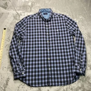7 Diamonds Shirt Black Blue Plaid Button Down Floral Contrast Stretch Casual - Picture 1 of 11