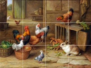 chicken hen rooster rabbits country farm animals ceramic tile mural backsplash - Picture 1 of 8