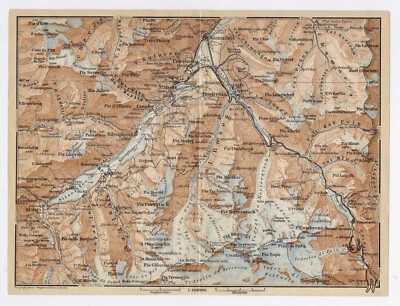 1930 MAPA ORIGINAL VINTAGE DE LAS CERCANÍAS DE ST. MORITZ SAMEDAN ALPES SUIZA Foto 1 de 3