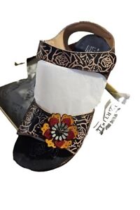 L'Artiste by Spring Step Leather Wedge Sandals Cuteness Black Size US 8.5 EU 39