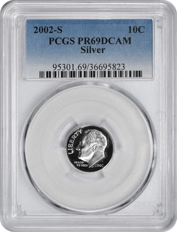 2002-S Roosevelt Dime PR69DCAM Silver PCGS Cover