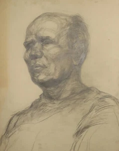 Vintage original pencil drawing male portrait - Picture 1 of 11