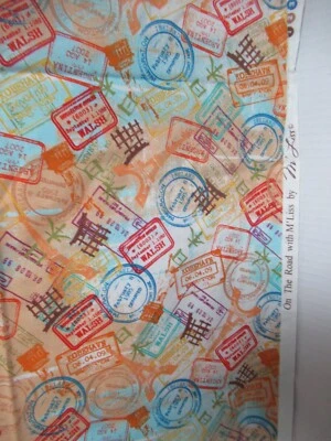 Travel Stamps Custom M`LISS  Cotton Fabric  Multi Color  VTG  RARE 1YDX44"W  NEW - Image 1 of 4