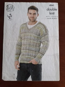 King Cole DK Knitting Pattern No 4261 Round & V Neck Sweater 26-48" Chest - Picture 1 of 3