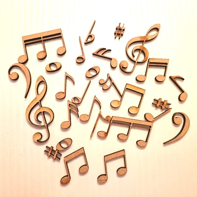 25 x Musical Notes & Symbols Wooden MDF Shape 5cm Craft Decoration Embellishment - Image 1 of 2