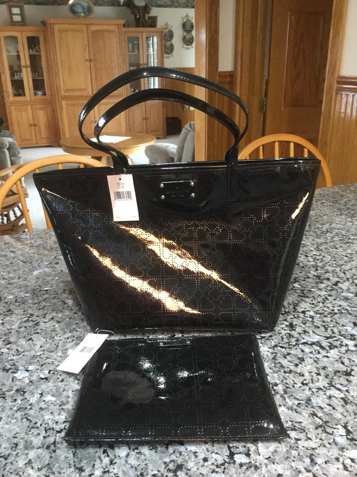 Kate Spade Ladies Heart Pattern Black Patent Small Harmony Metro Tote WKRU1878